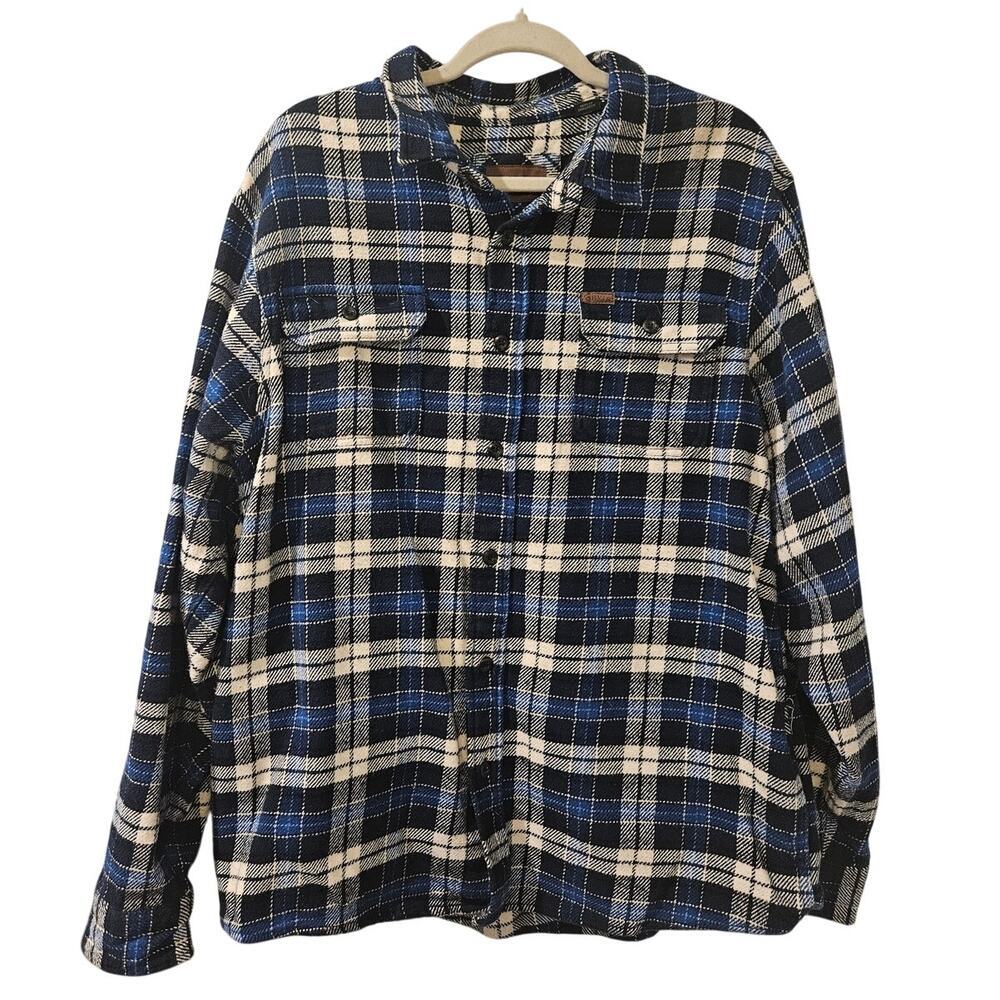 Orvis Blue Plaid Thick Flannel Button Up Shirt Jacket Shacket 1312517 Mens XL